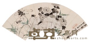 姚元之 1813年作 仿陈淳花卉 扇面镜心 17.5X54.5cm